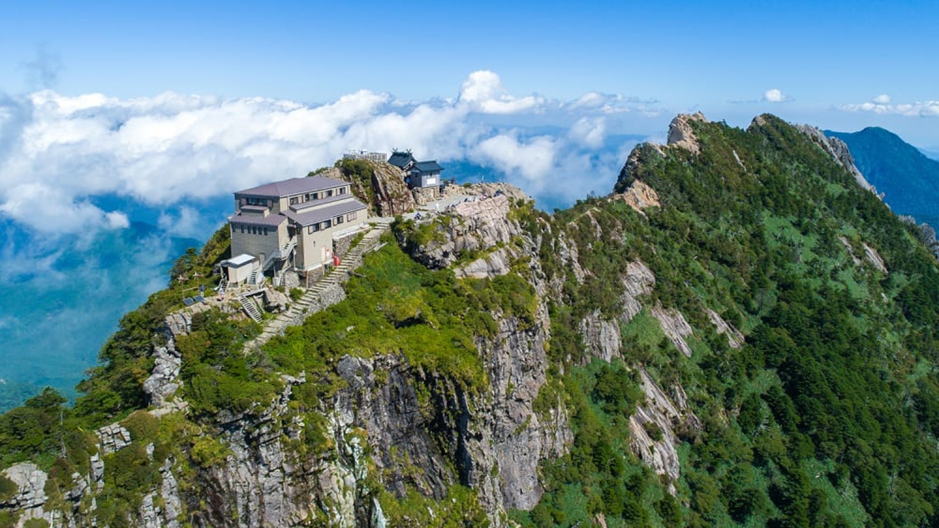 Panoramic view from the summit of Mt. Ishizuchi above the clouds