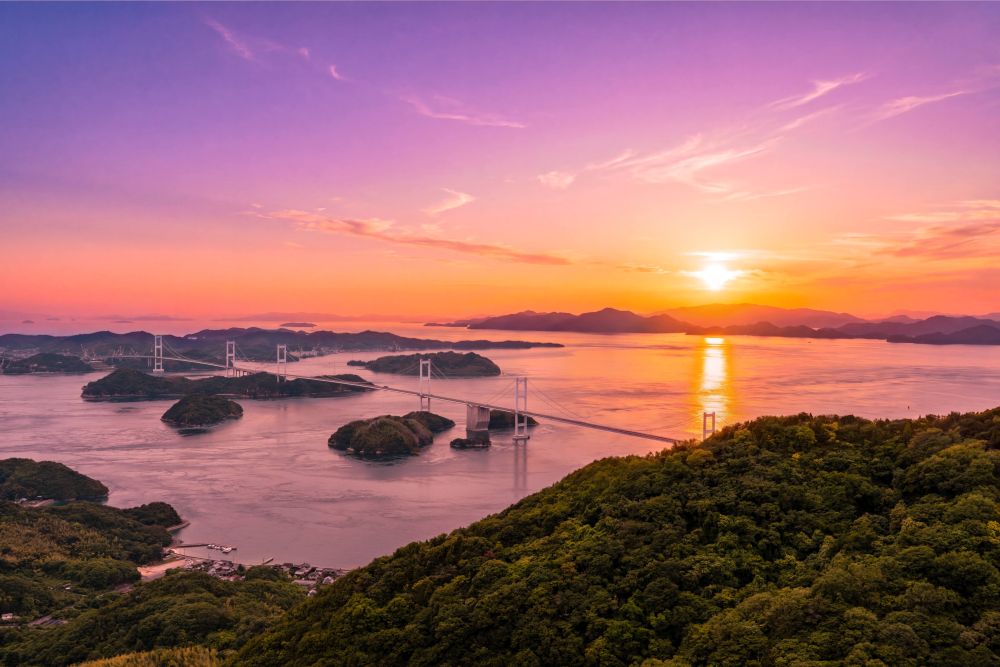 Cycling viewpoint overlooking the Kurushima-Kaikyo Bridge and Seto Inland Sea